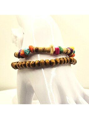 Boho Beaded Bracelet Stack for Men & Women, Colorful Wood Bead Bracelet, Festive